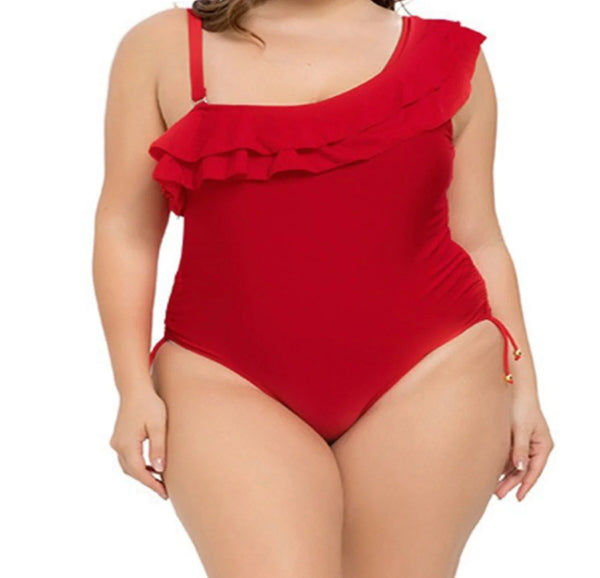 Red ruffle swimsuit