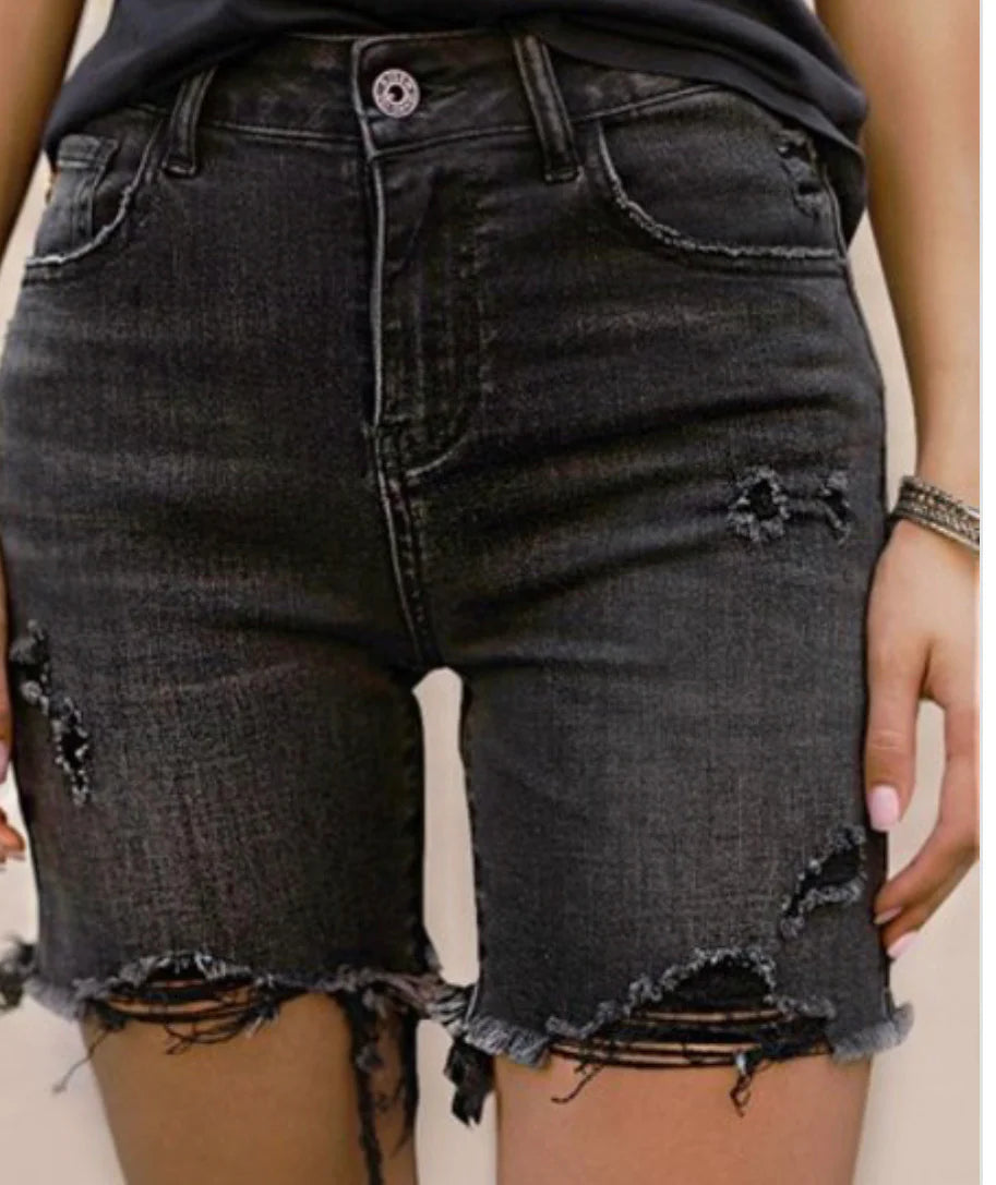 YV Black Denim Shorts