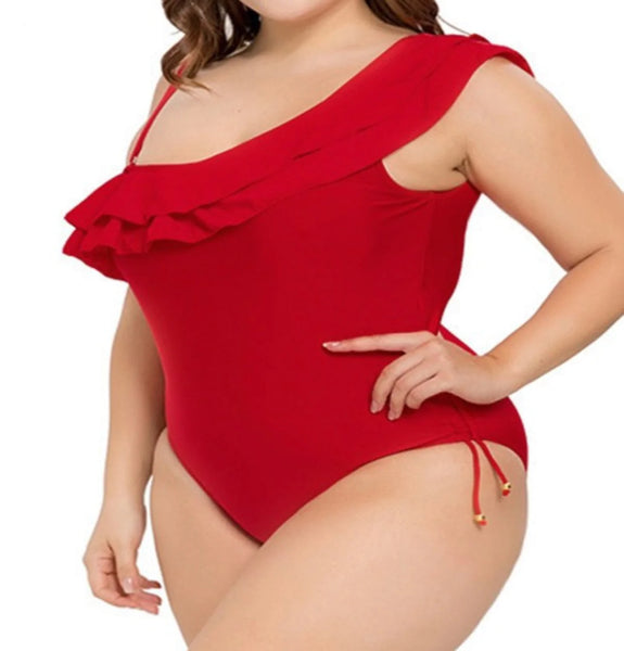 Red ruffle swimsuit